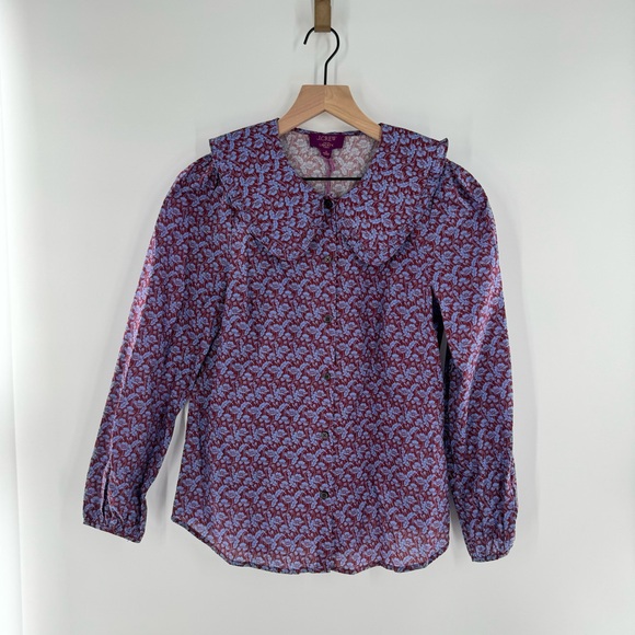 New! J. Crew Ruffle-collar Button-up Shirt in Liberty Toutouayette Fabric Size 2 - Picture 2 of 11